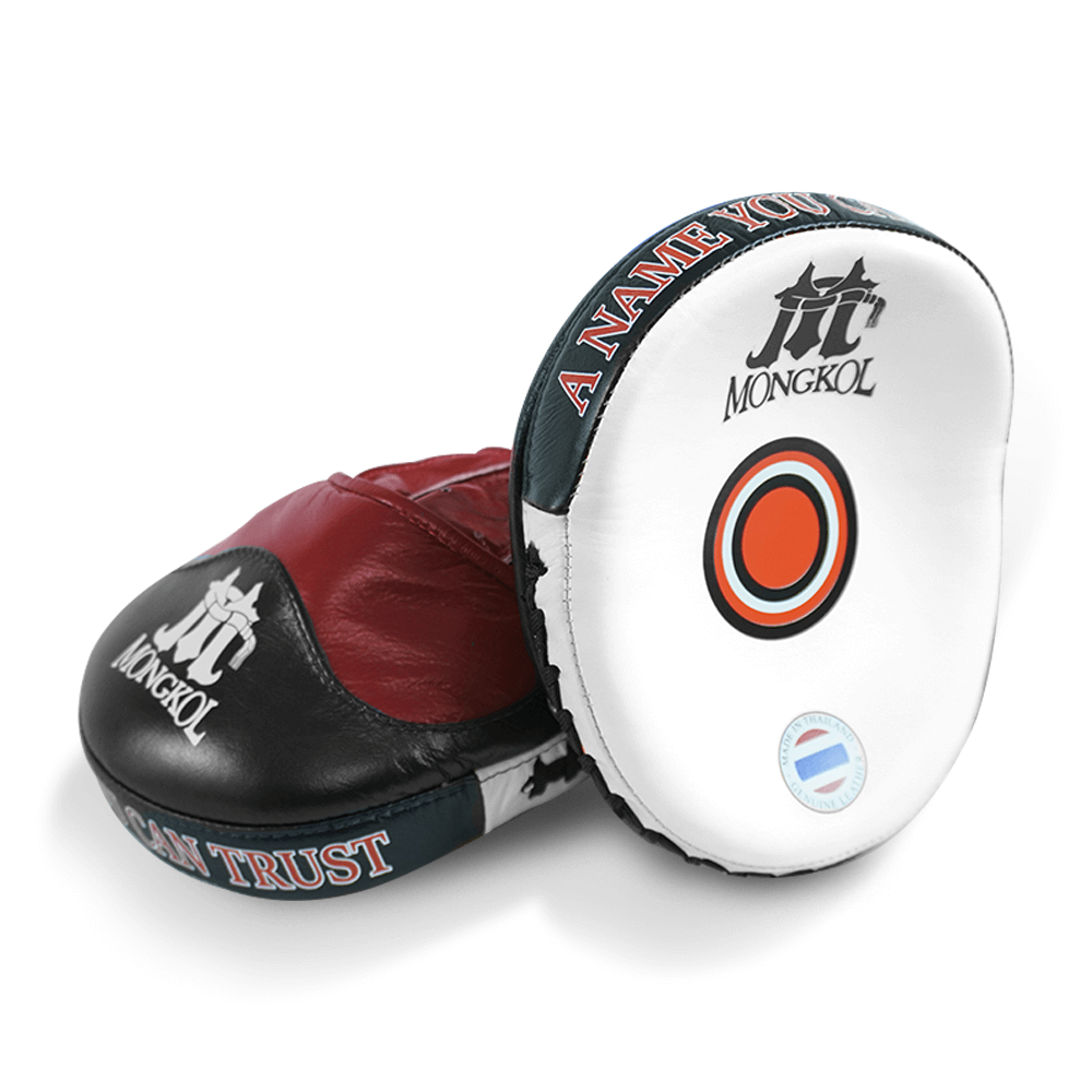 muay thai punches pads Mongkol Thai Boxing Focus Mitts PMM03 white red