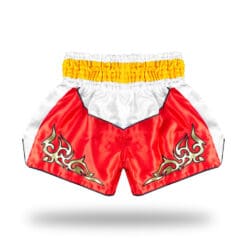 Back view of Mongkol Thai Boxing Shorts BSM01 Classic style red/white